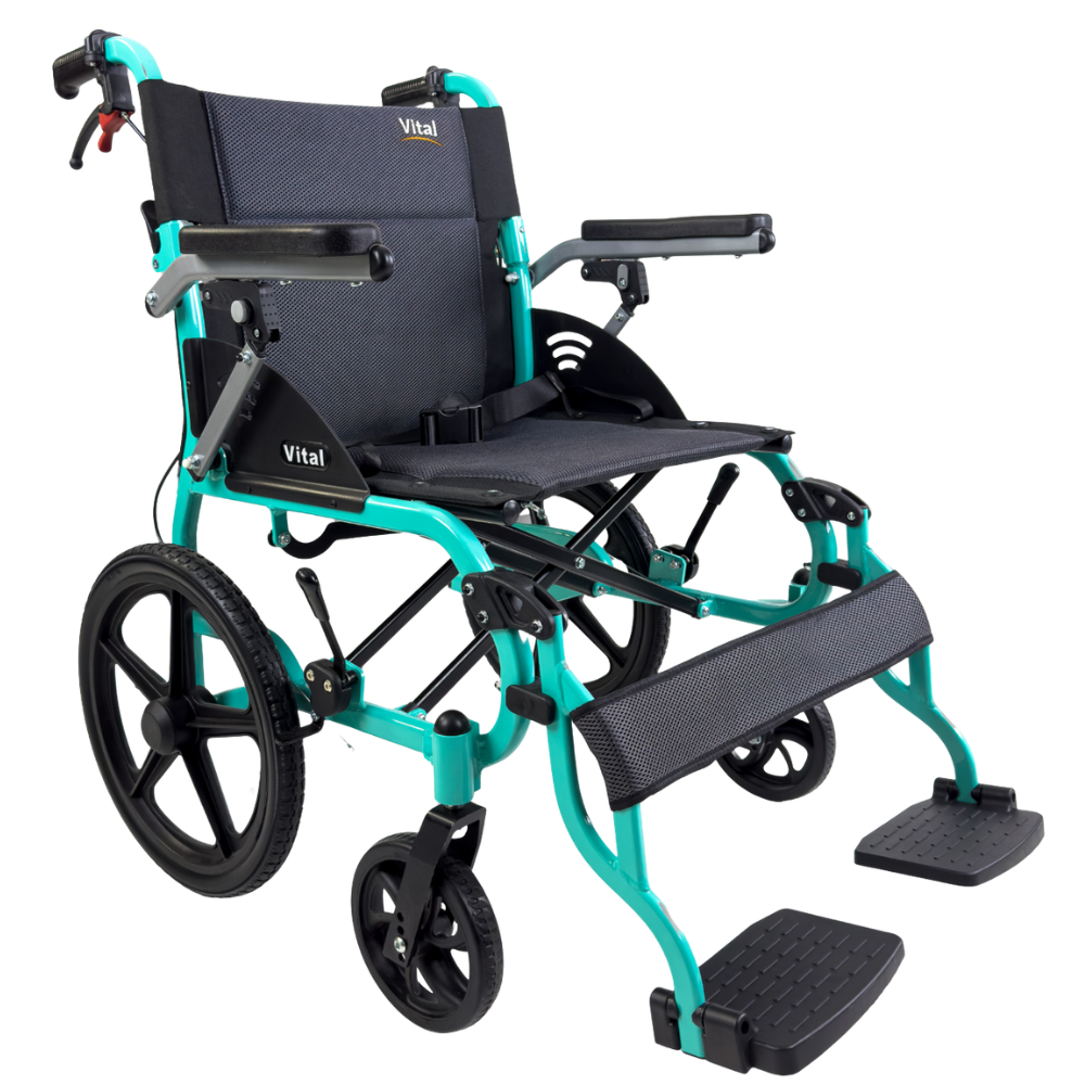 vital lite transport wheelchair seafoam green